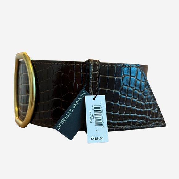 Banana Republic Ravello Embossed Italian Leather Belt Chocolate Gold, Small